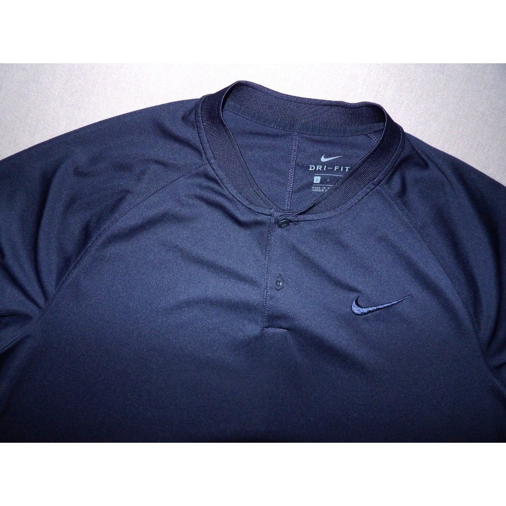 Nike Dri-Fit Collarless Navy Blue Performance Polo Golf Shirt Men's Large